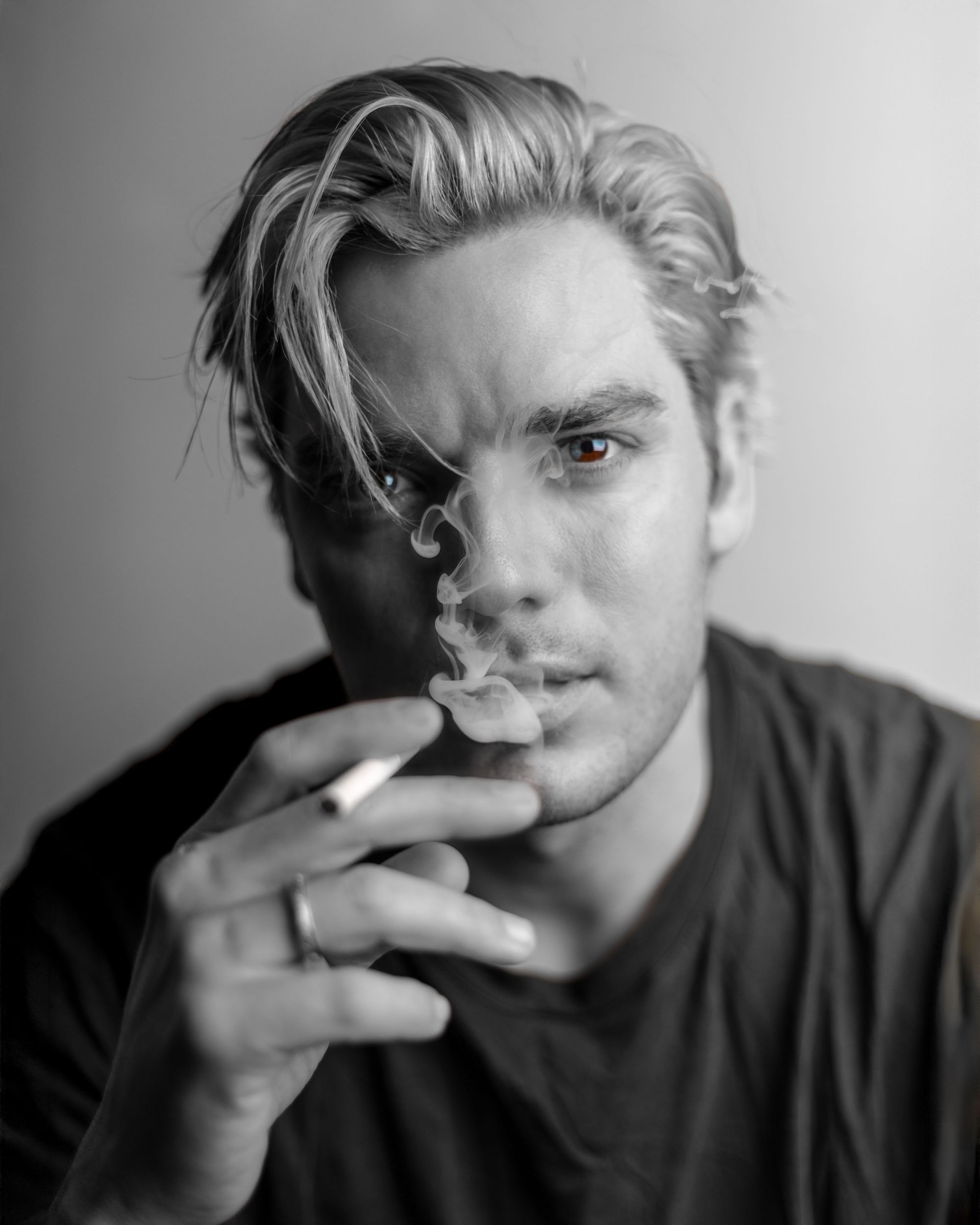 Dominic Sherwood — black and white portrait